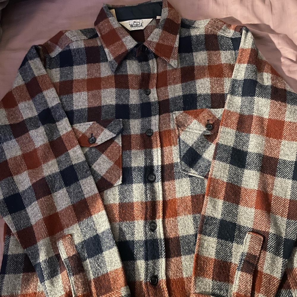 VTG Woolrich Wool Flannel large. Blue, Red and Grey